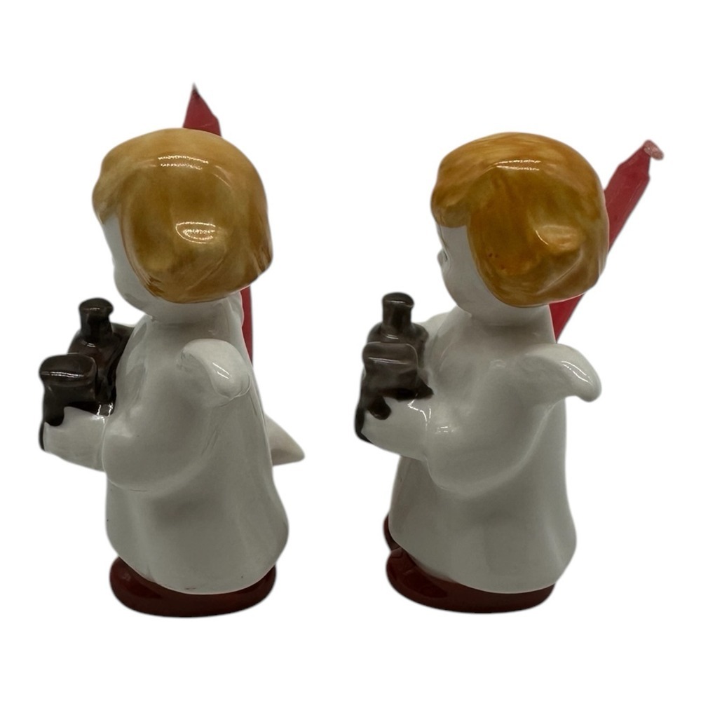 Pair of Vintage Goebel Christmas Candle‎ Holders Angel w/ Toy Train 2.5" Tall #2 - Picture 5 of 6
